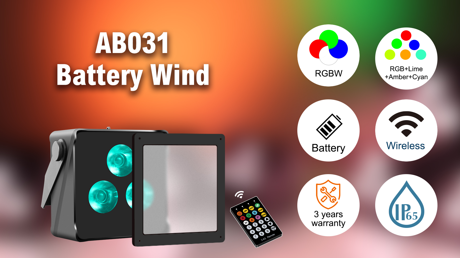 Battery wind 3*10W 4 in 1 RGB+WW LEDs